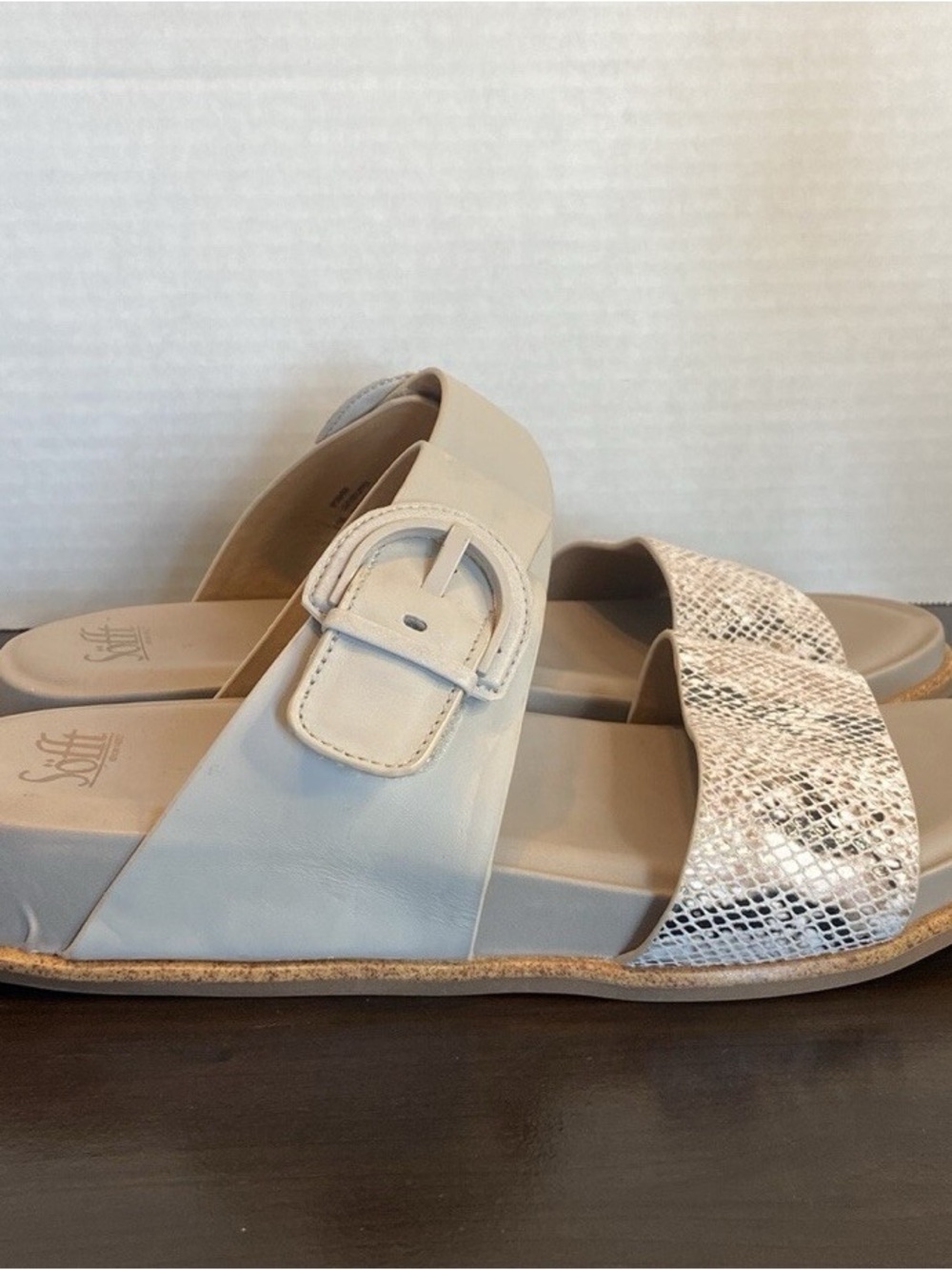 Sofft Neutral Gray Slide Sandal with Snakeskin Accent - Picture 4 of 4
